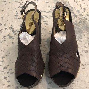Michael Kors brown leather wedges.